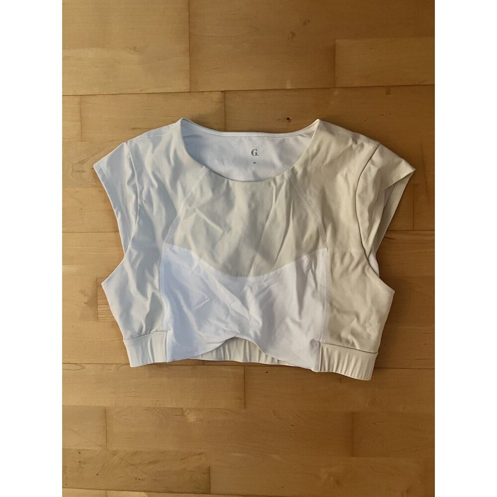 Goop G. Cropped Jersey Workout Top White Beige Medium